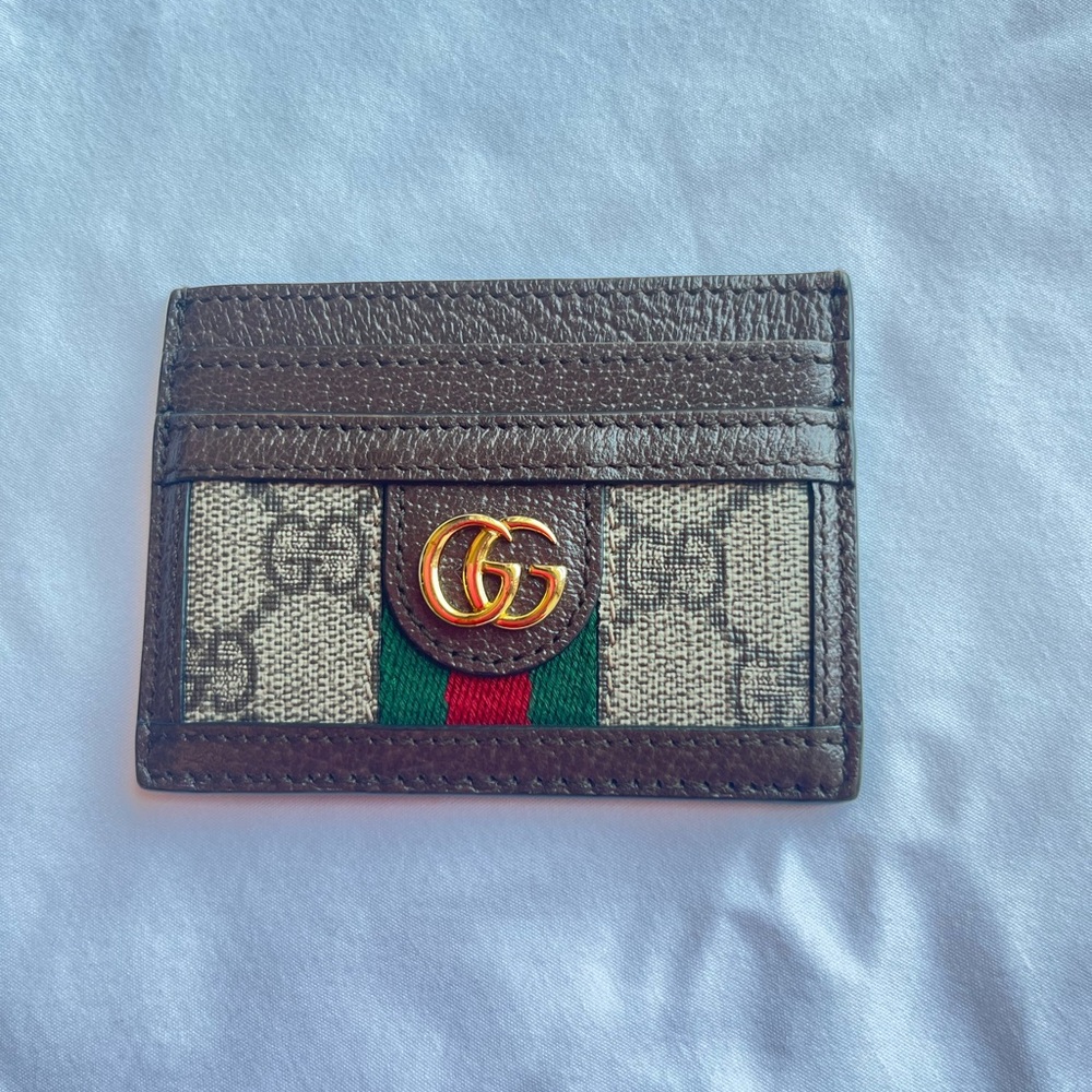 Gucci GG Monogram Card Holder in Brown and Beige